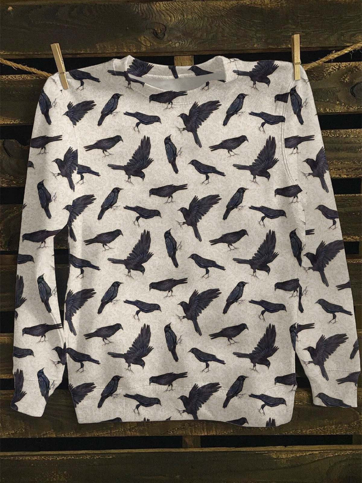 Raven Pattern Sweatshirt Bird Clothing Cozy Holiday Gifts For Raven Lovers