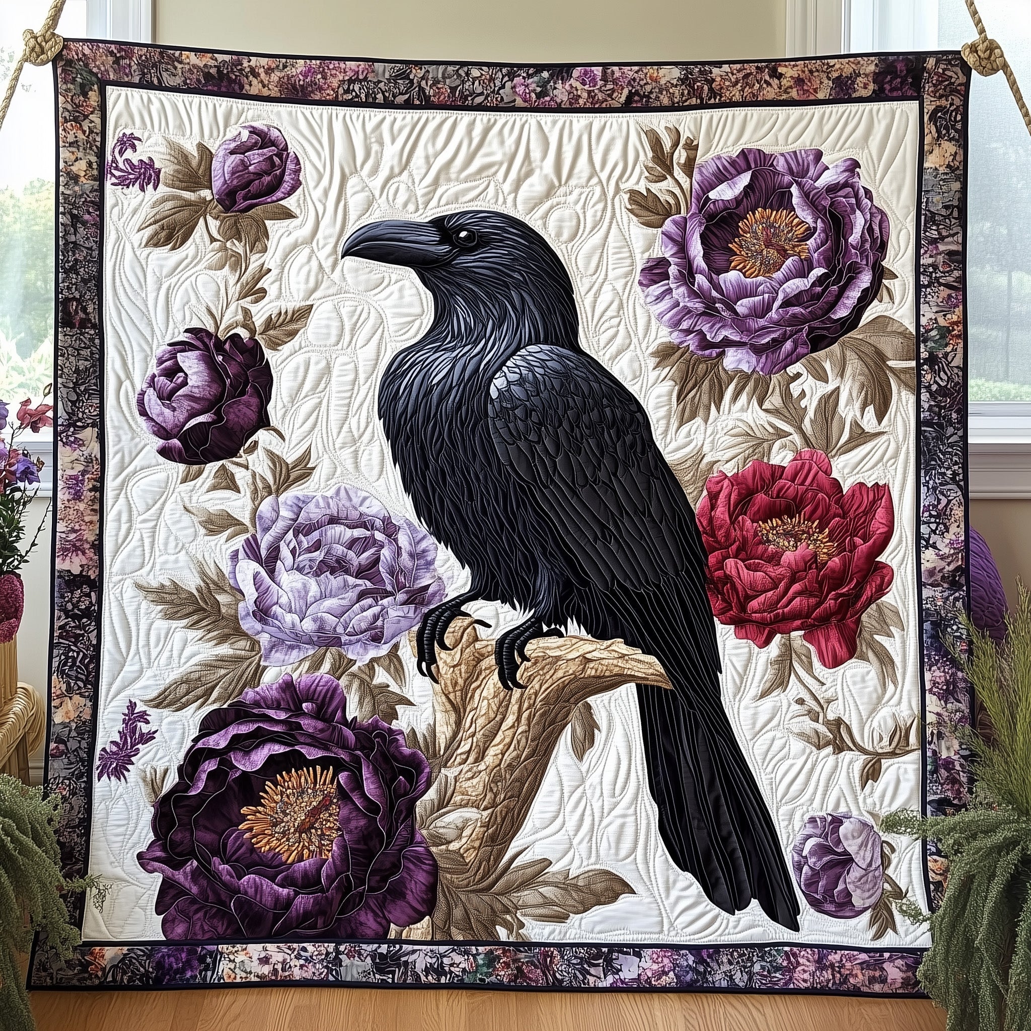 Raven Quilted Blanket Merchandise Throw BlanketBlack Crow Gift Ideas