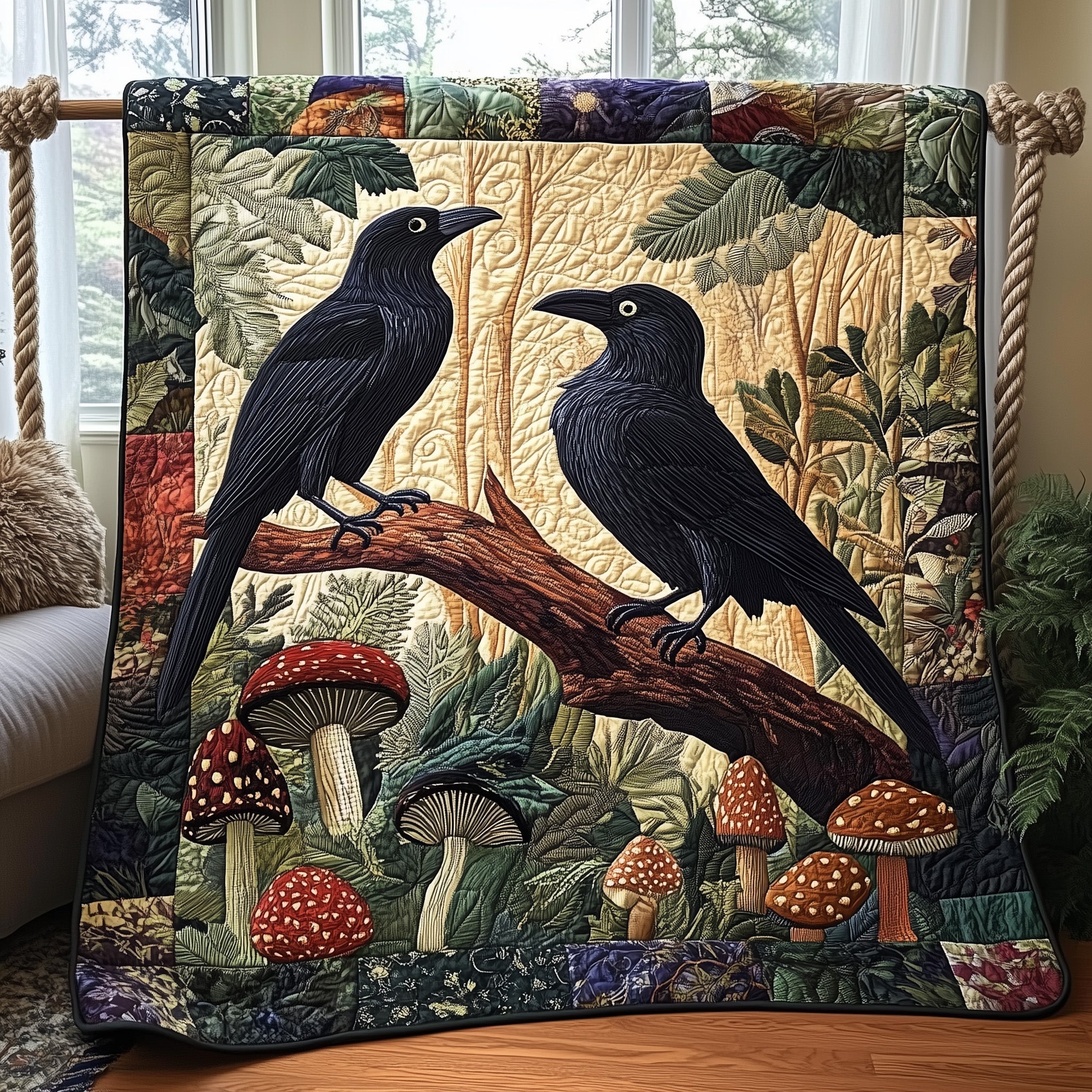 Raven Quilted Blanket Merchandise Throw BlanketRaven Bird Gifts