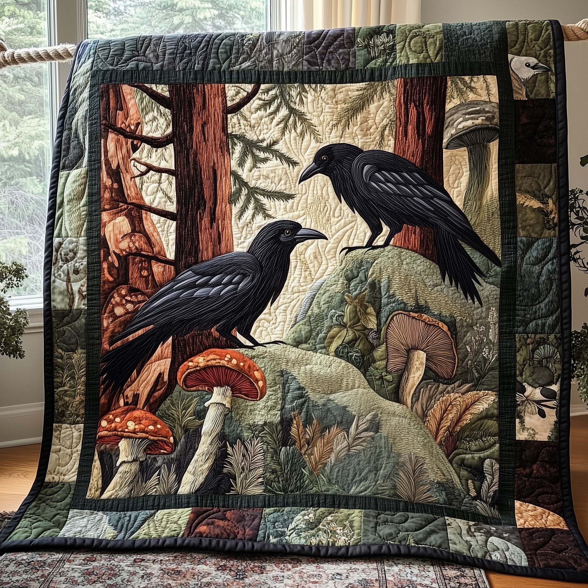 Raven Quilted Blanket Merchandise Throw BlanketRaven Themed Gifts