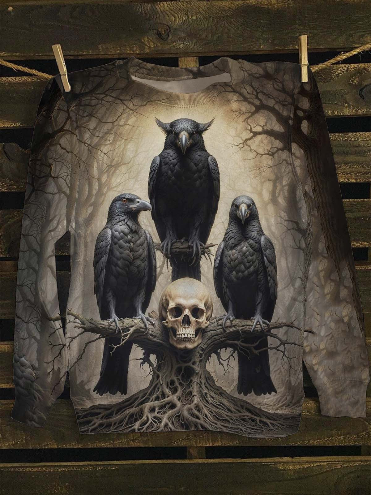 Raven Sentinels of the Skull Tree Sweatshirt Bird Clothing Cozy Gifts For Raven Lovers