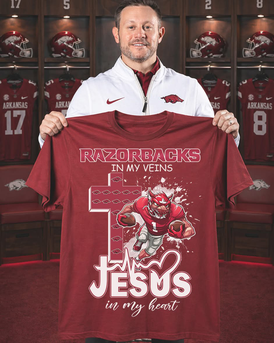 Razorbacks In My Veins T-Shirt Jesus In My Heart Apparel Gift For Sports Lover