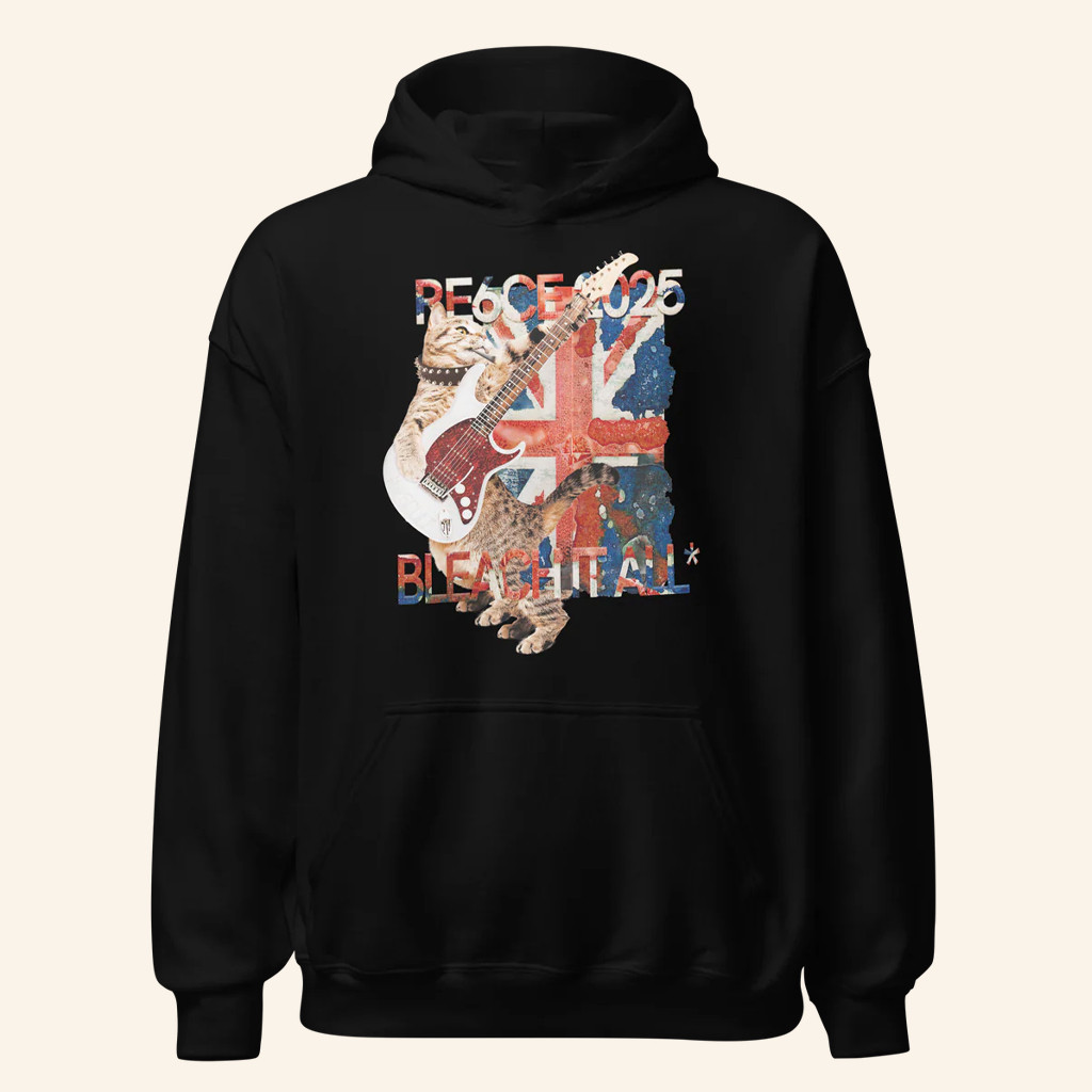 Re6ce Merch Bleachitall Hoodie Cute Cat Orchestra Playing Guitar Hoodie Gifts For Music Fans