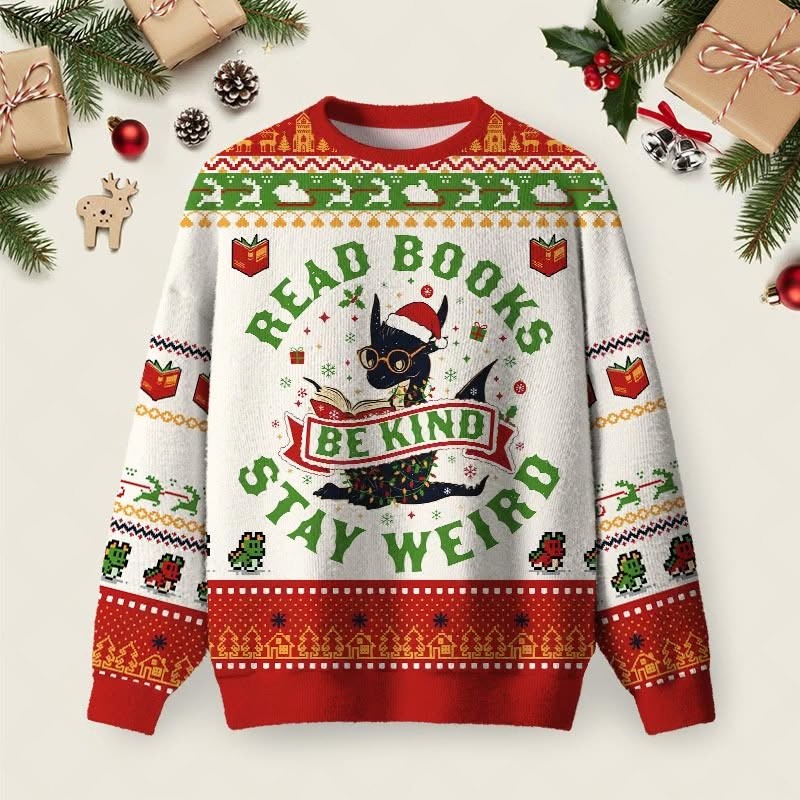 Read Books Be Kind Stay Weird Christmas Ugly Sweater Winter Holiday Apparel Book Lovers Gifts