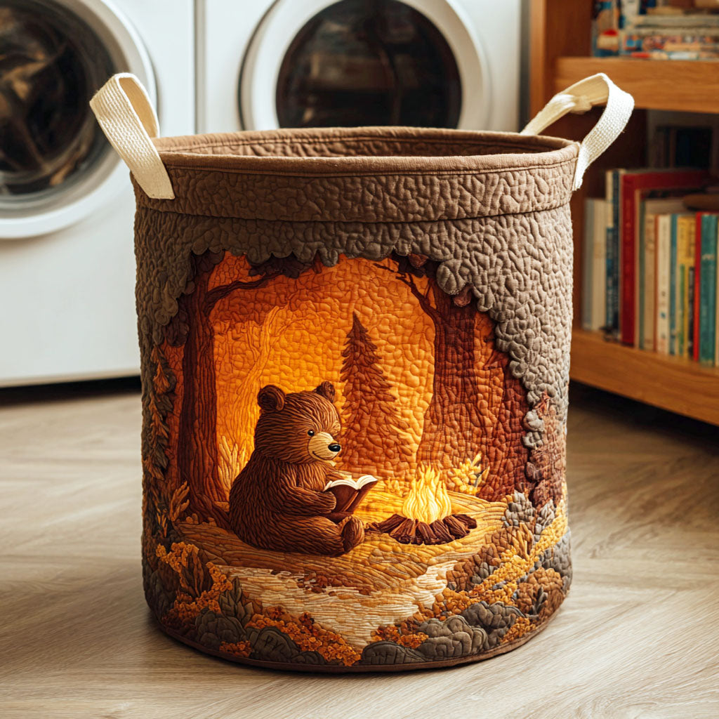 Reading Bear Quilted Laundry Basket Merch For Home And Bedroom