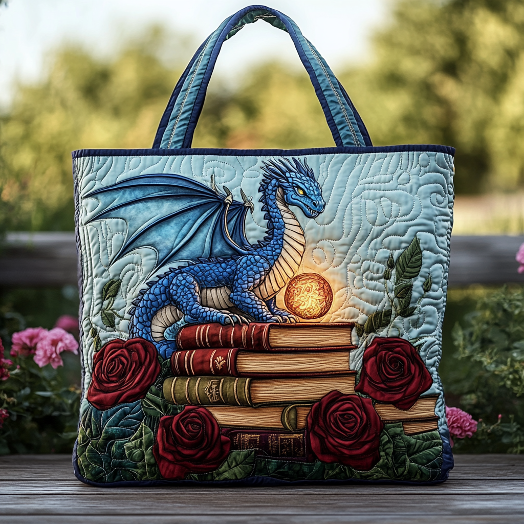 Reading Dragon Quilted Tote Bag Dragonfly Gifts For Him