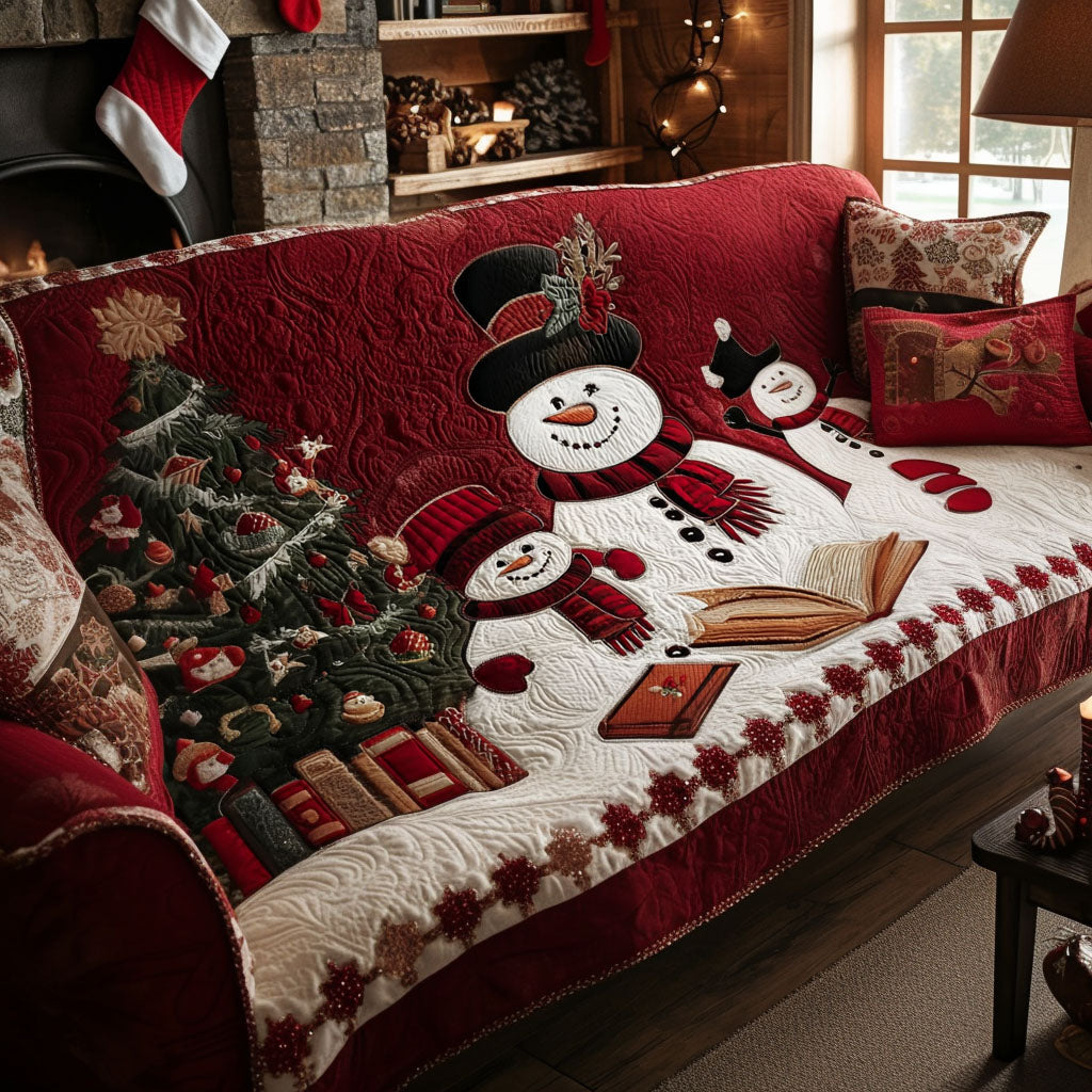 Reading in the Snow Quilted Sofa Cover Christmas Living Decor Xmas Gifts For Dog Owners