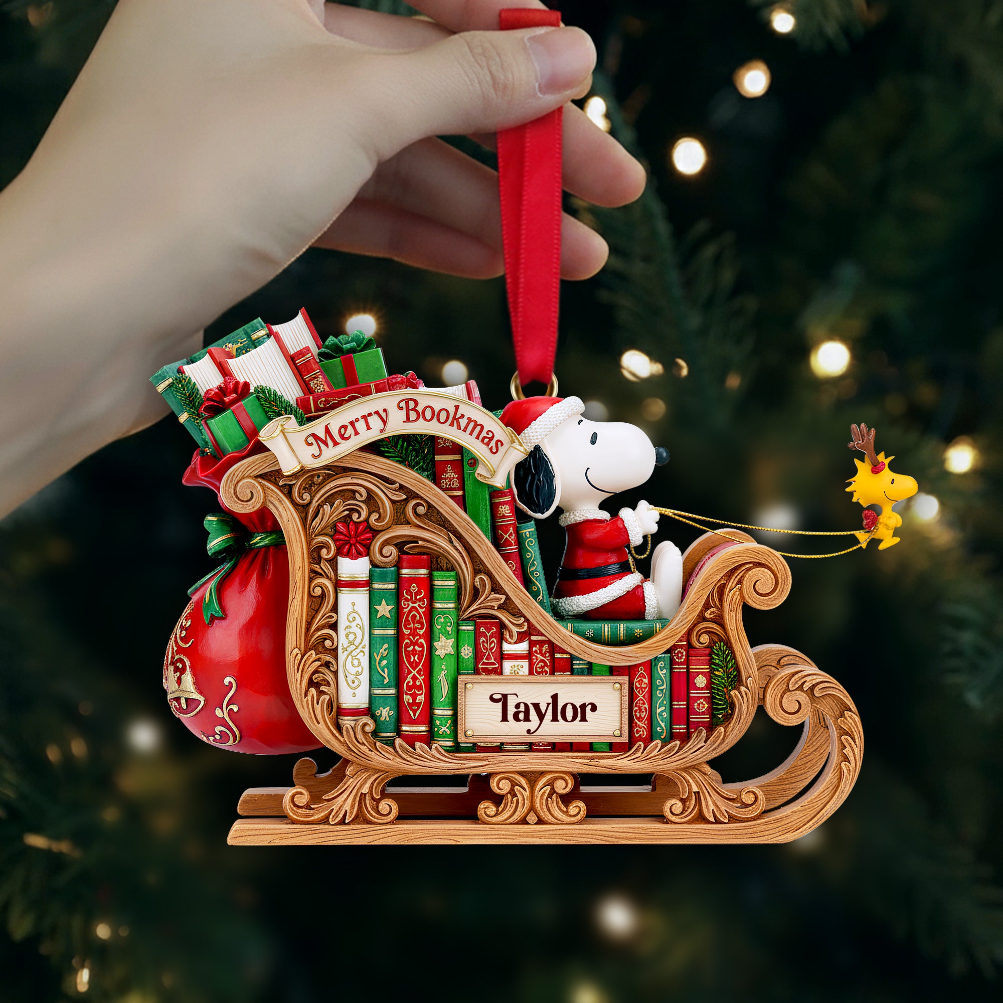 Reading Joy Sleigh Ornament - Personalized Gift For Book Lovers - Holiday Tree Decoration Gift