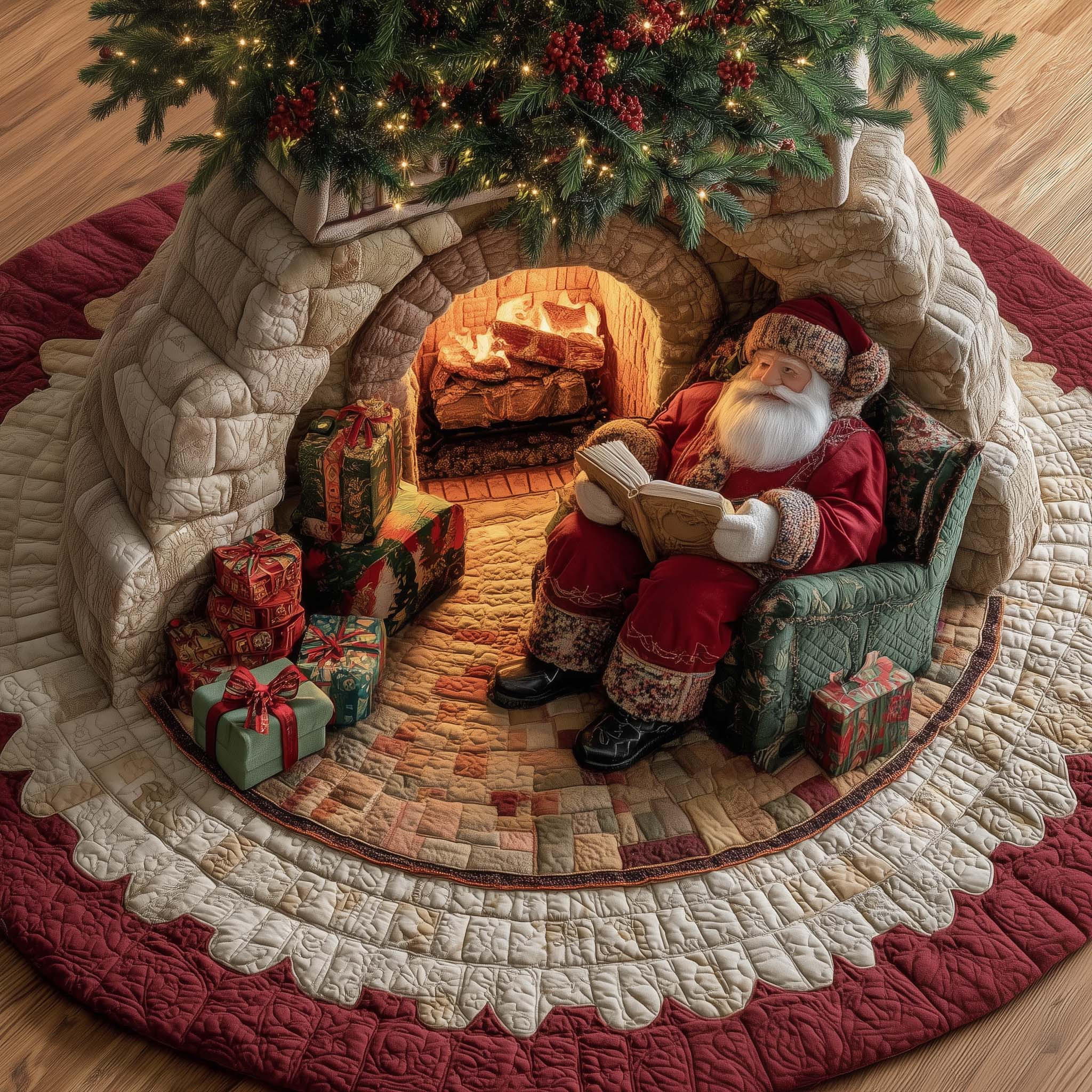 Reading Santa Quilted Tree Skirt Holiday Home Decor Secret Santa Gifts