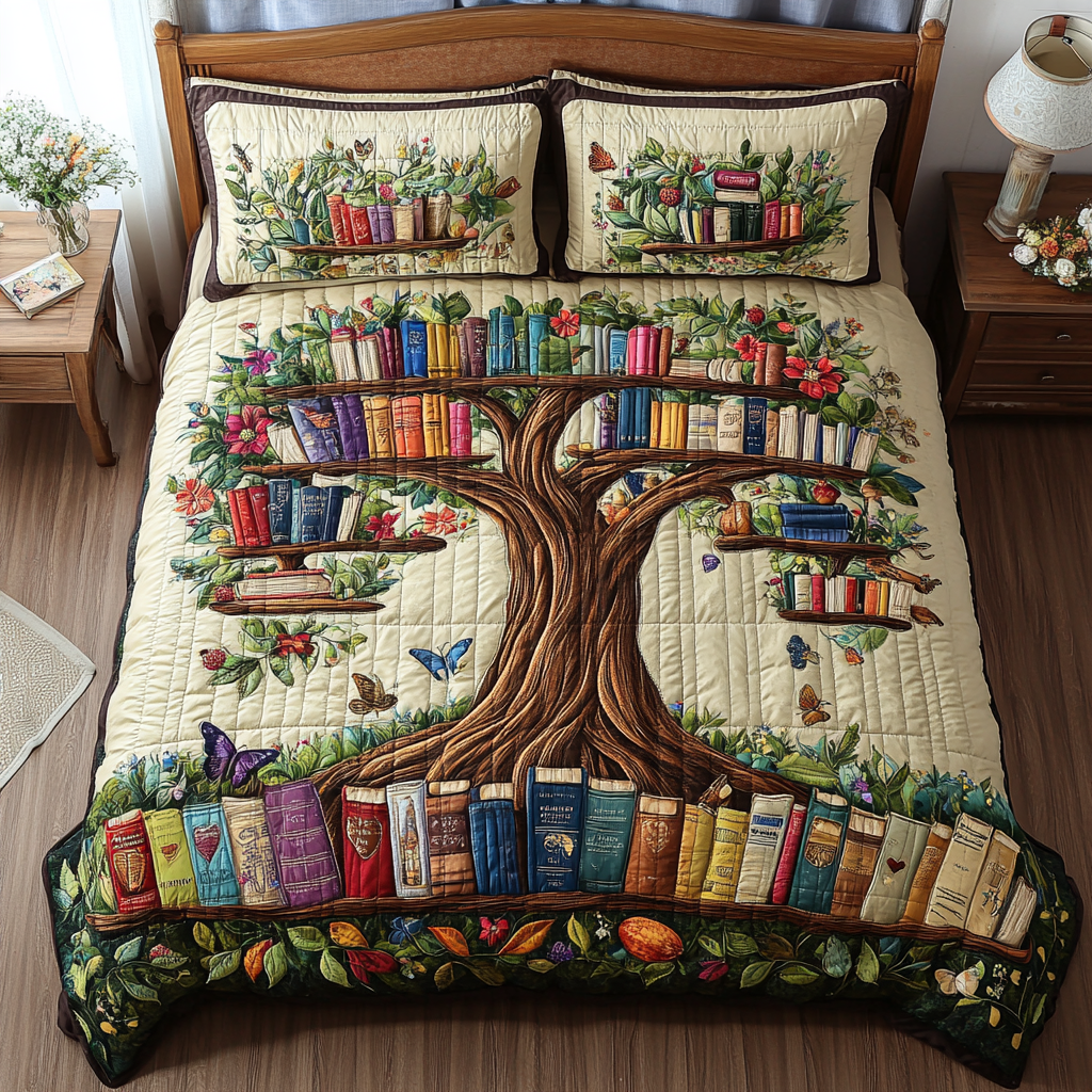 Reading Tree Quilted Bedding Set Duvet Cover Bed Sheet Set Book Gifts For Ladies
