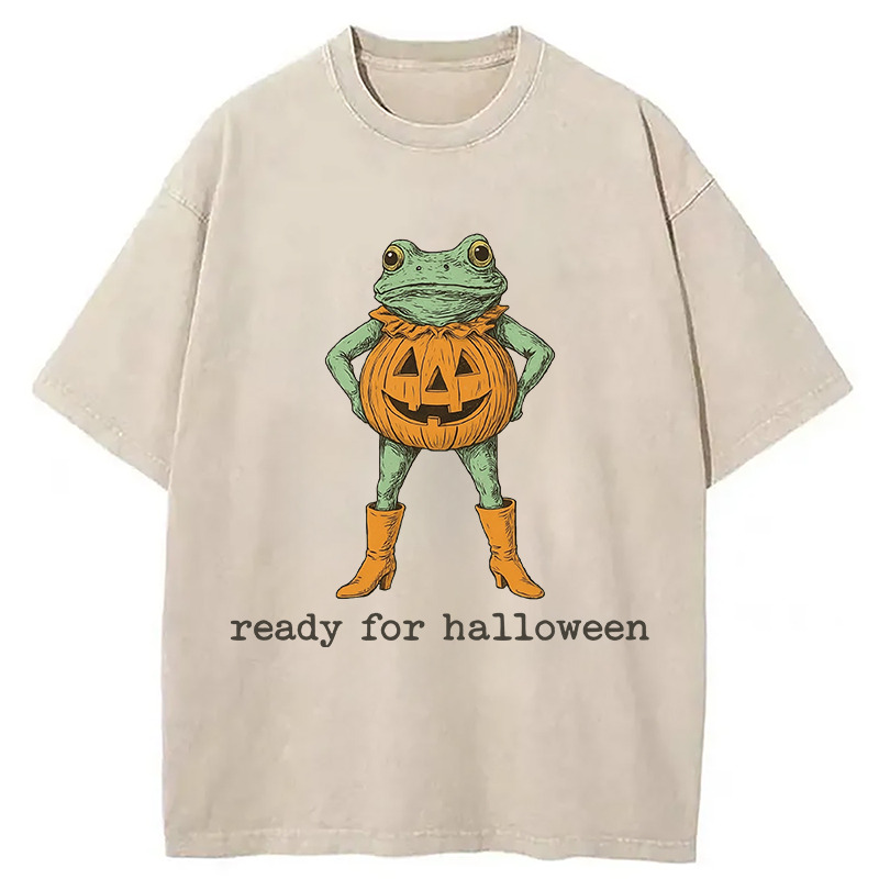 Ready for Hallowee Washed T-Shirt Minimal Retro Graphic Clothing Gifts For Best Friend