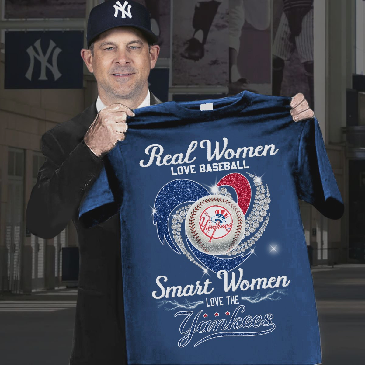 Real Women Love Baseball Smart Love NY Yankees T-Shirt Best Fan Gifts For Her