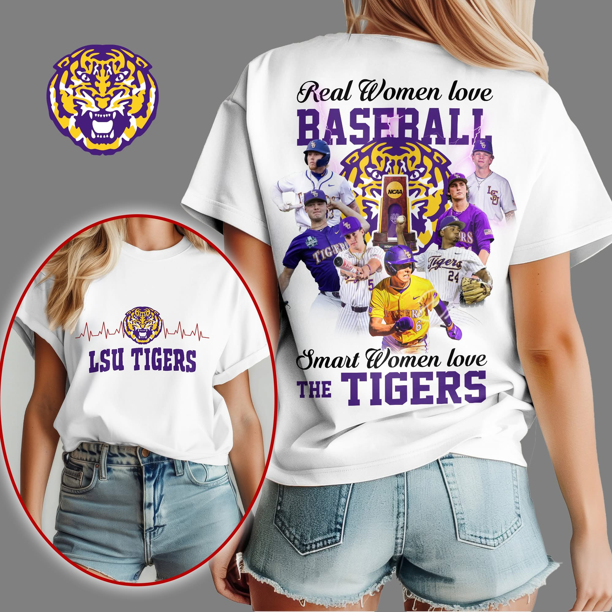 Real Women Love Baseball Smart Love The LSU Tigers T-Shirt LSU Tigers Fan Gifts For Her