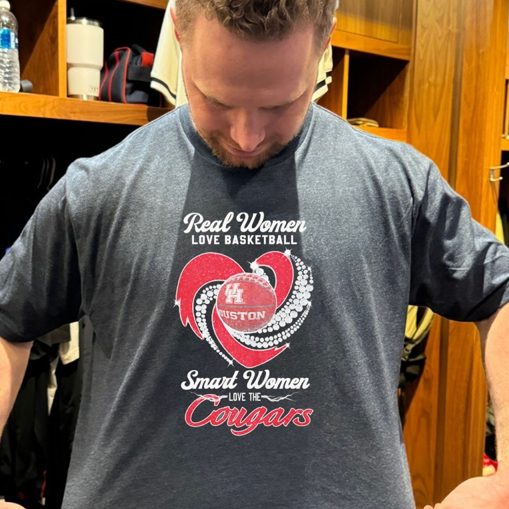 Real Women Love Basketball Smart Women Love The Houston Cougars Diamond Heart Shirt Fan Merch