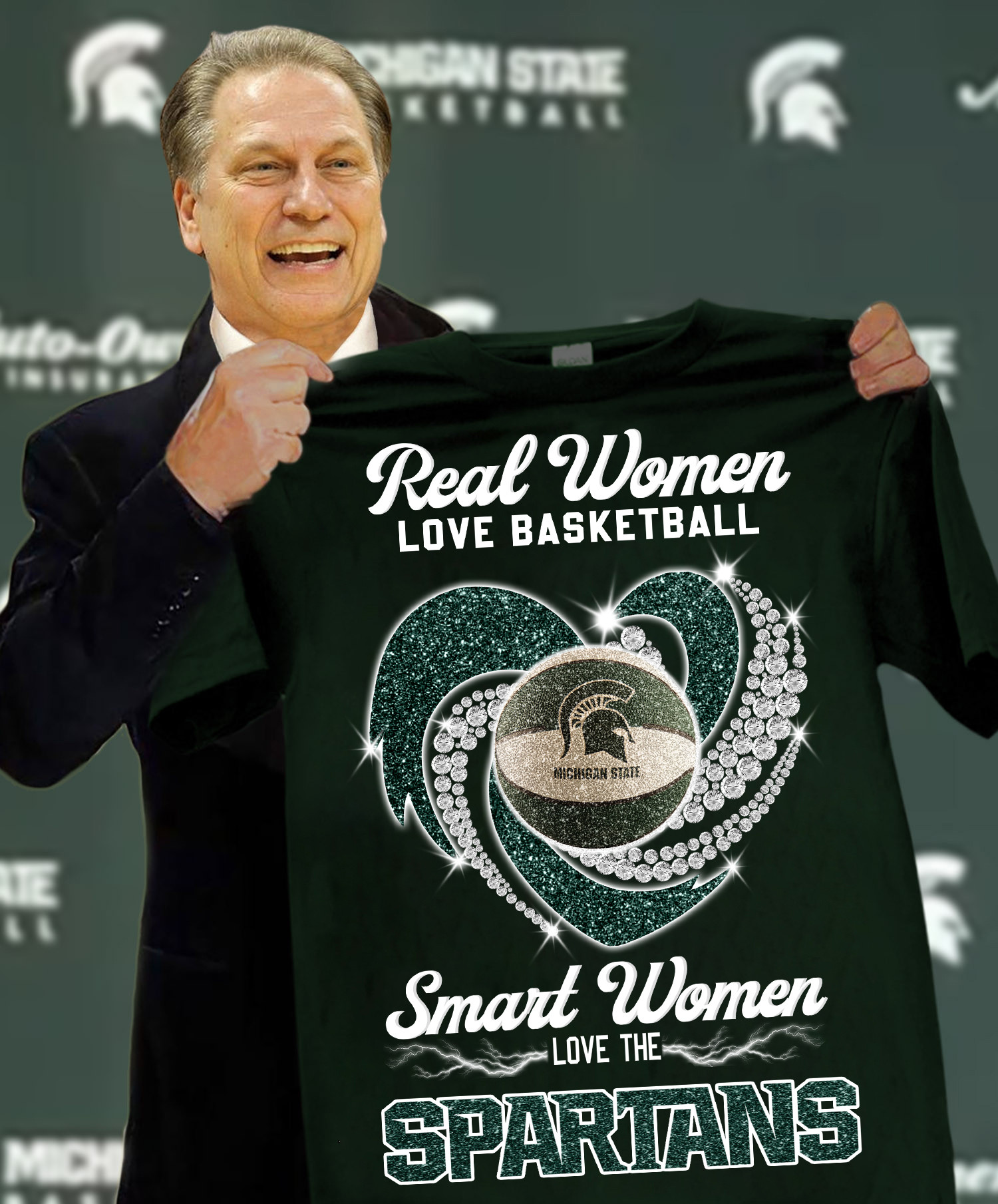 Real Women Love Basketball Smart Women Love The Spartans T-Shirt Basketball Fan Gift Ideas
