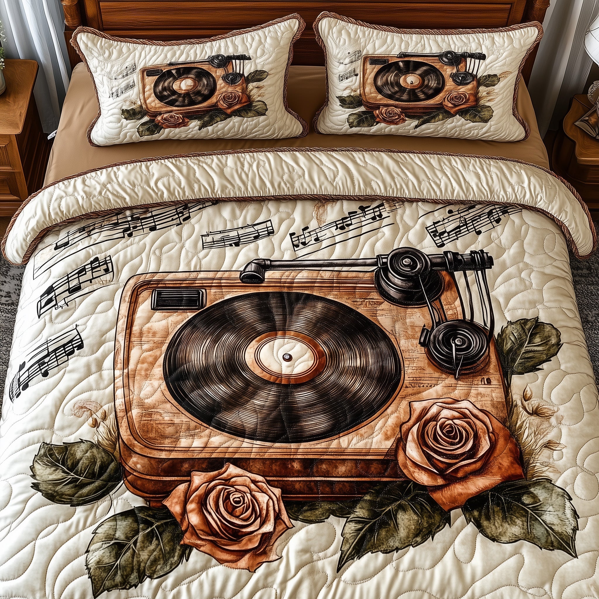 Record Player Quilted Bedding Set Duvet Cover Merchandise Best House Warming Gift