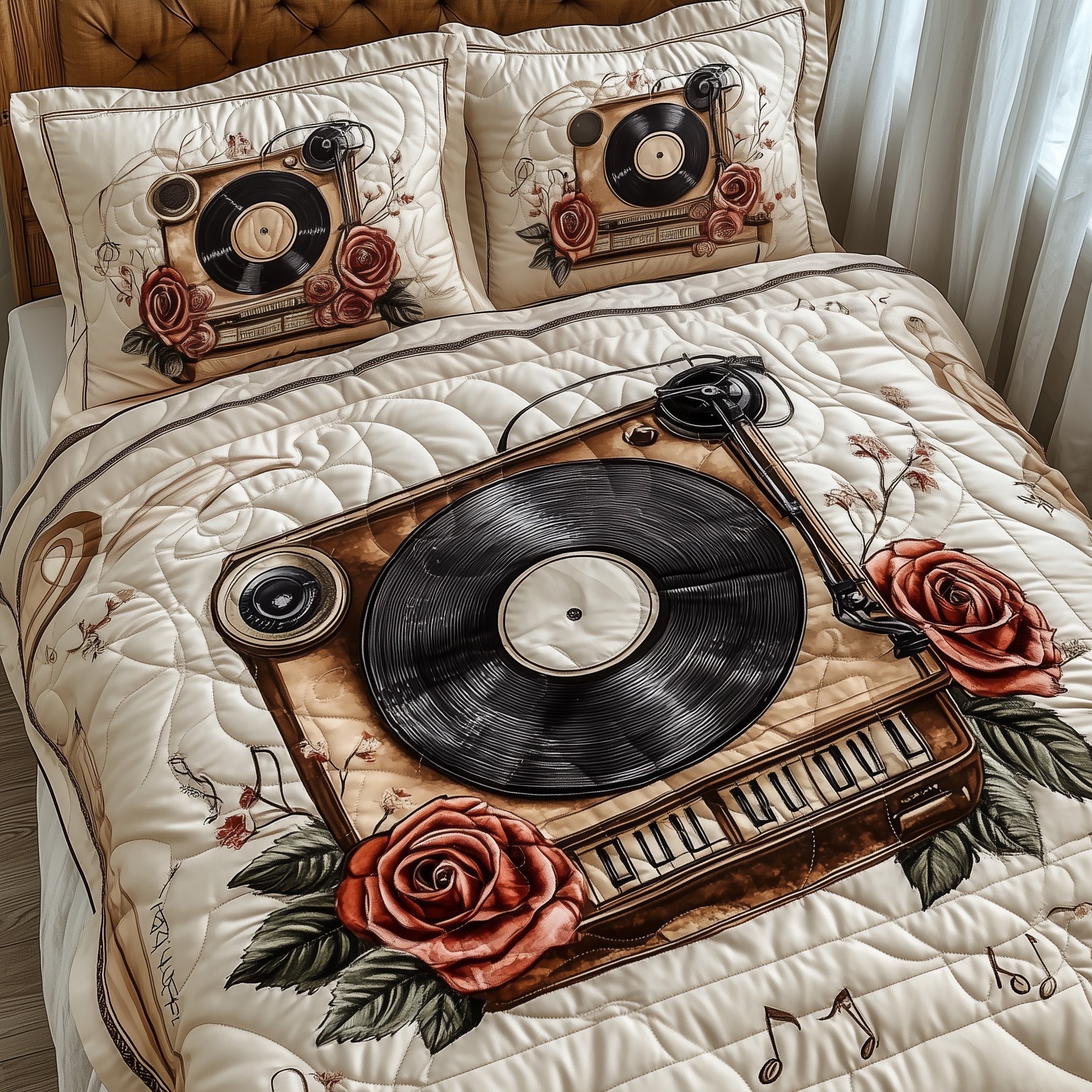 Record Player Quilted Bedding Set Duvet Cover Merchandise First Home Gifts