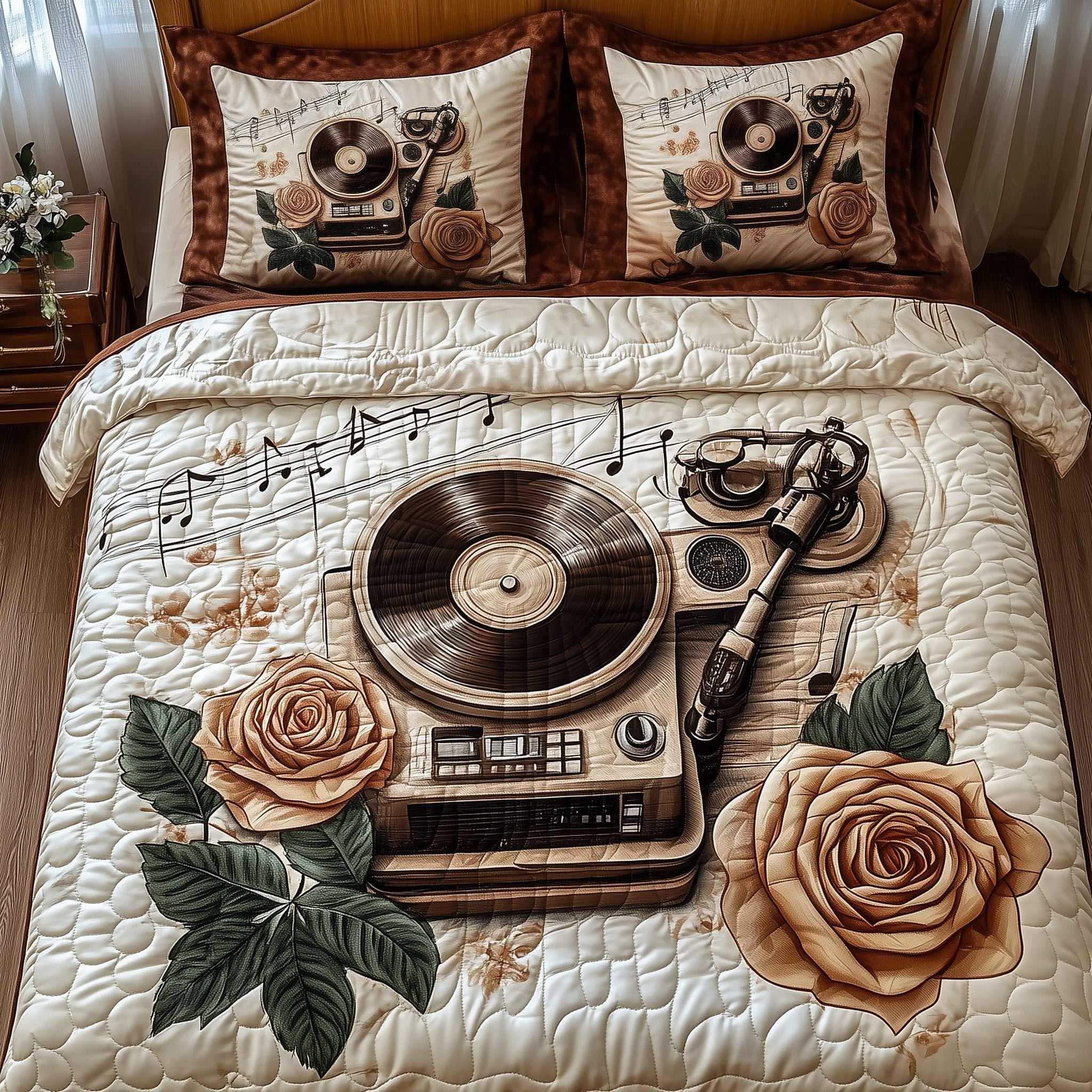 Record Player Quilted Bedding Set Duvet Cover Merchandise House Warming Presents