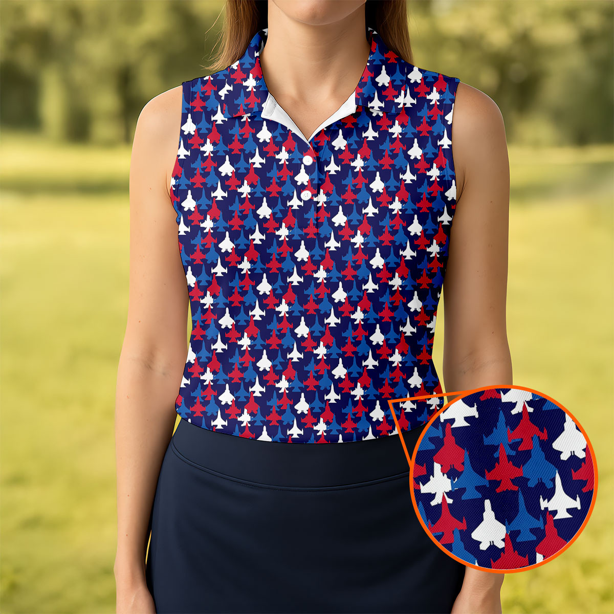 Red And Blue Fighter Jet 4th Of July Sleeveless Polo Shirt Women Golf Merch Gifts For Friends