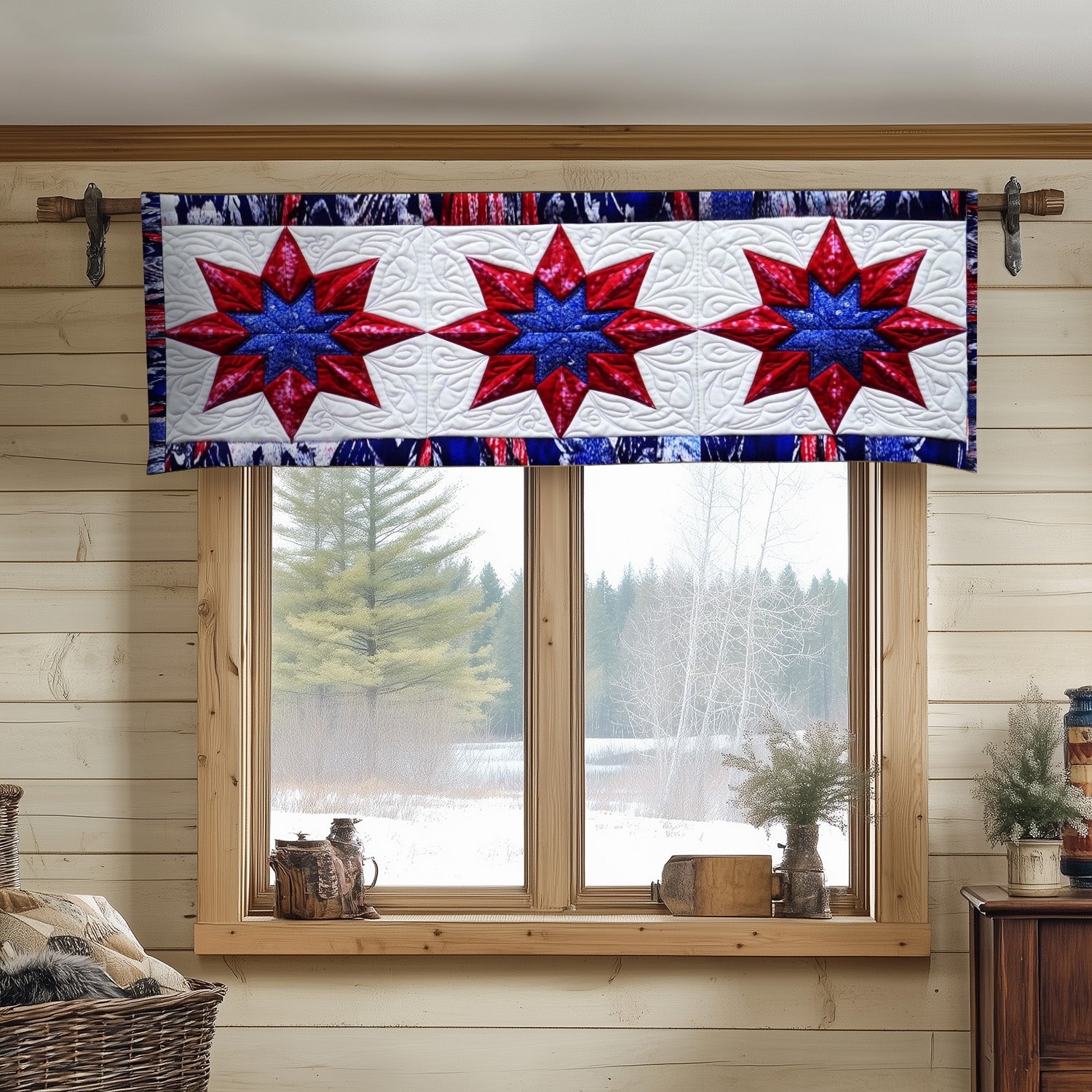 Red and Blue Stars Quilted Valance Handmade Quilted Valance Gifts For Dads Who Have Everything