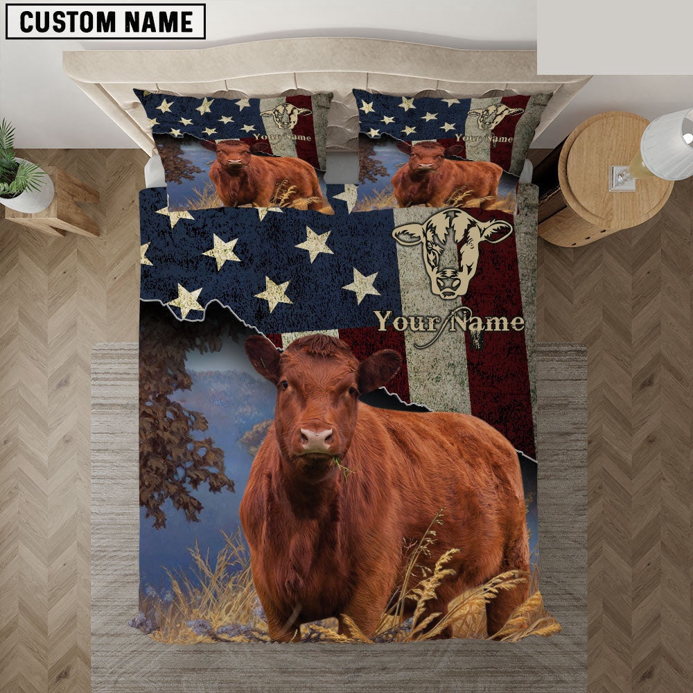 Red Angus America Customized Name Bedding Set Farmhouse Bedding Set Couple Gifts