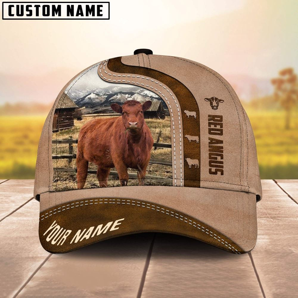 Red Angus Custom Name Light Brown Cap Farmer Baseball Cap Unique Gifts For Farmers