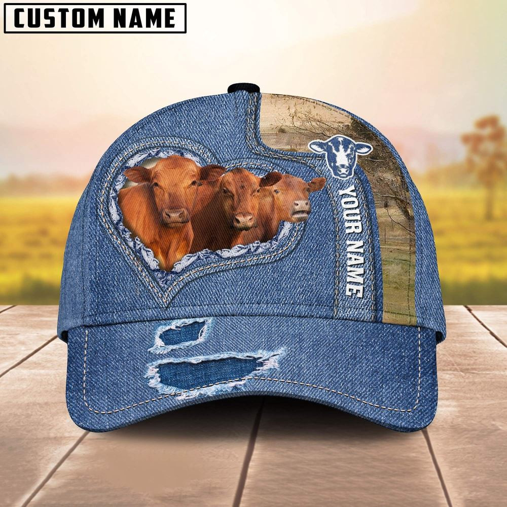 Red Angus Customized Name Denim Cap Farmer Baseball Cap Unique Gifts For Farmers