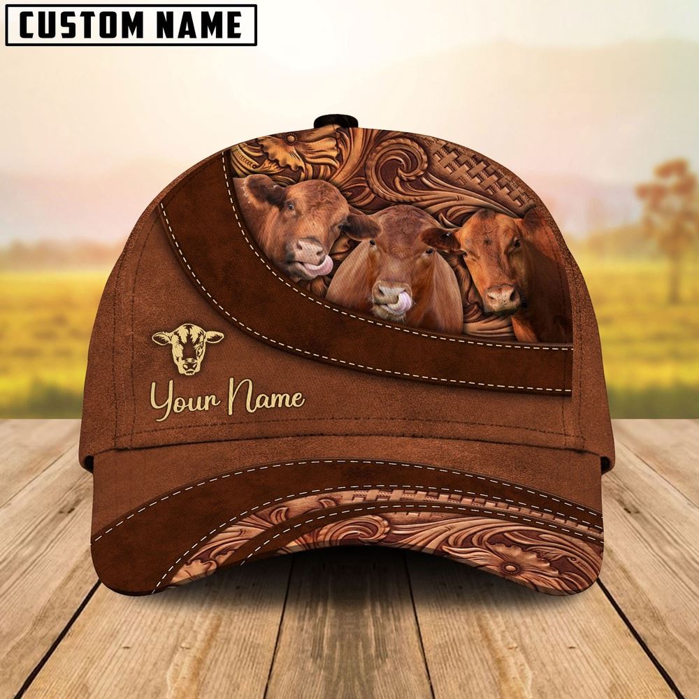 Red Angus Farm Life Beauty Leather Pattern Customized 3D Cap Farmer Baseball Cap