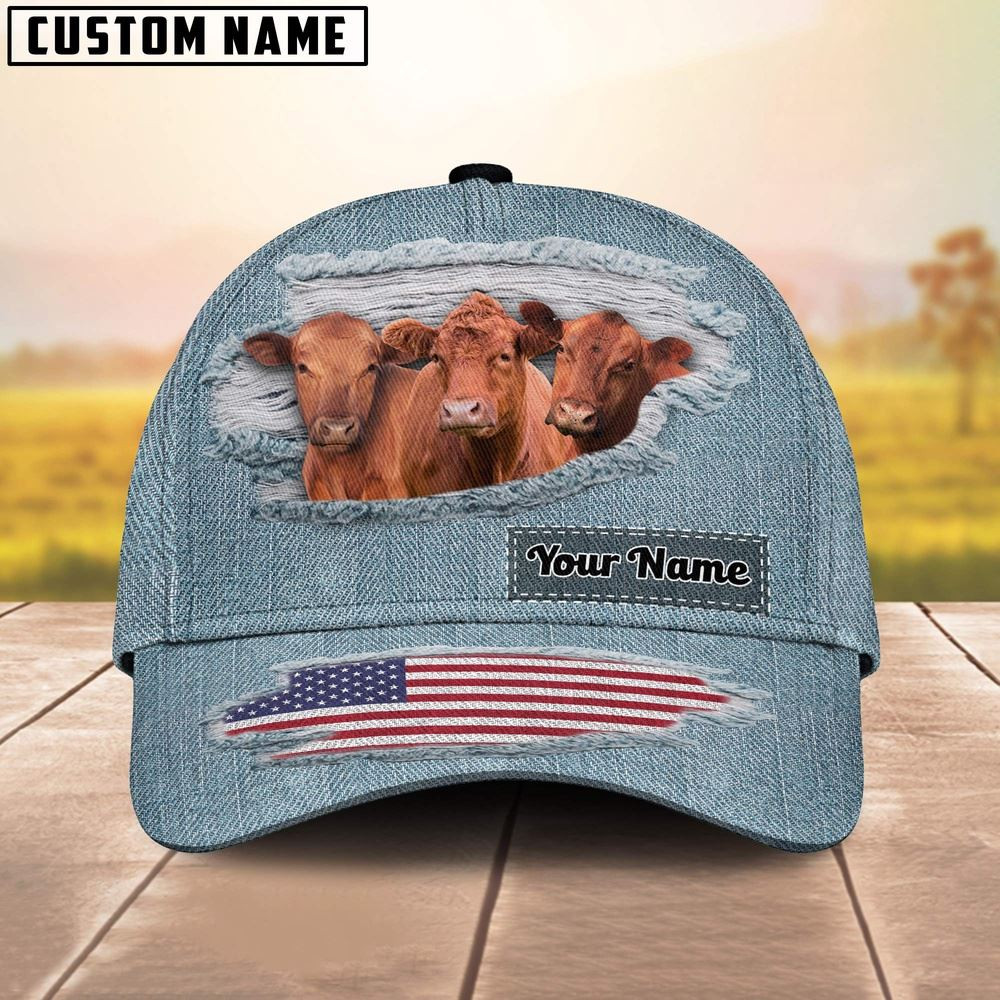Red Angus Jeans Pattern Customized Name Cap Farmer Baseball Cap Unique Gifts For Farmers