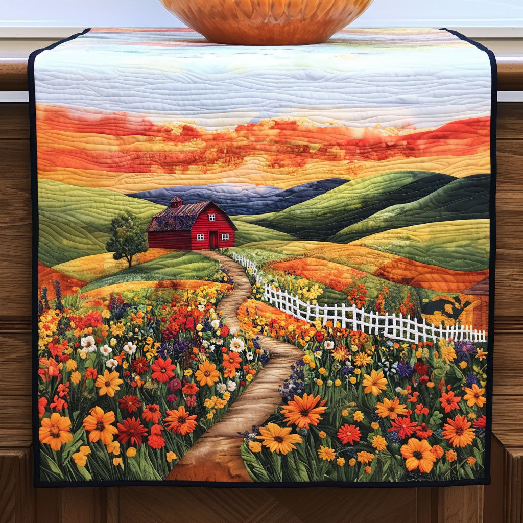 Red Barn in Bloom Quilted Table Runner Country Table Runners Best Family Gifts