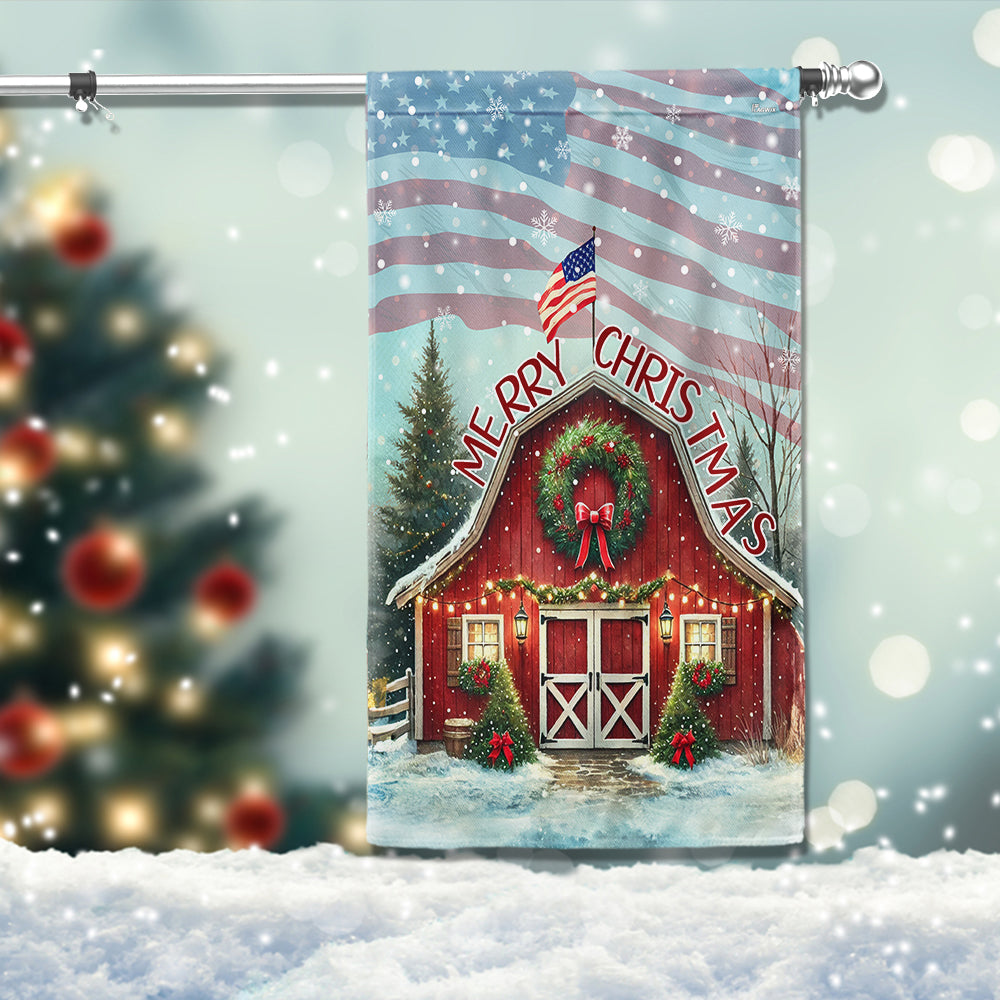 Red Barn Merry Christmas Flag Farmhouse Holiday Gift Decor