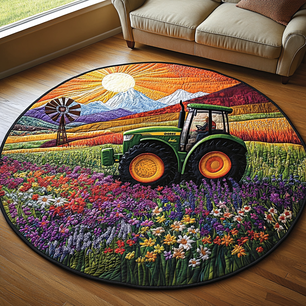 Red Barn Tractor Quilted Round Mat Outdoor Decor Gift Ideas For Ranchers