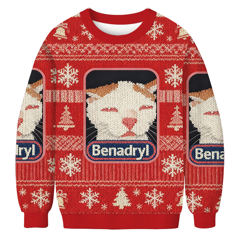 Red Benadryl Cat Meme Christmas Ugly Sweatshirt Funny Xmas Party Outfit Gift Ideas Red Benadryl Cat Meme Christmas Ugly Sweatshirt Funny Xmas Party Outfit Gift Ideas