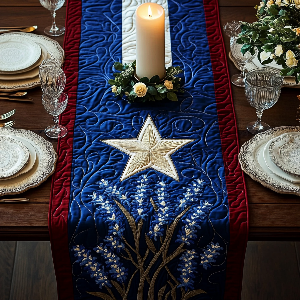 Red Blooms Quilted Table Runner Dining Room Decor Texas Christmas Gifts