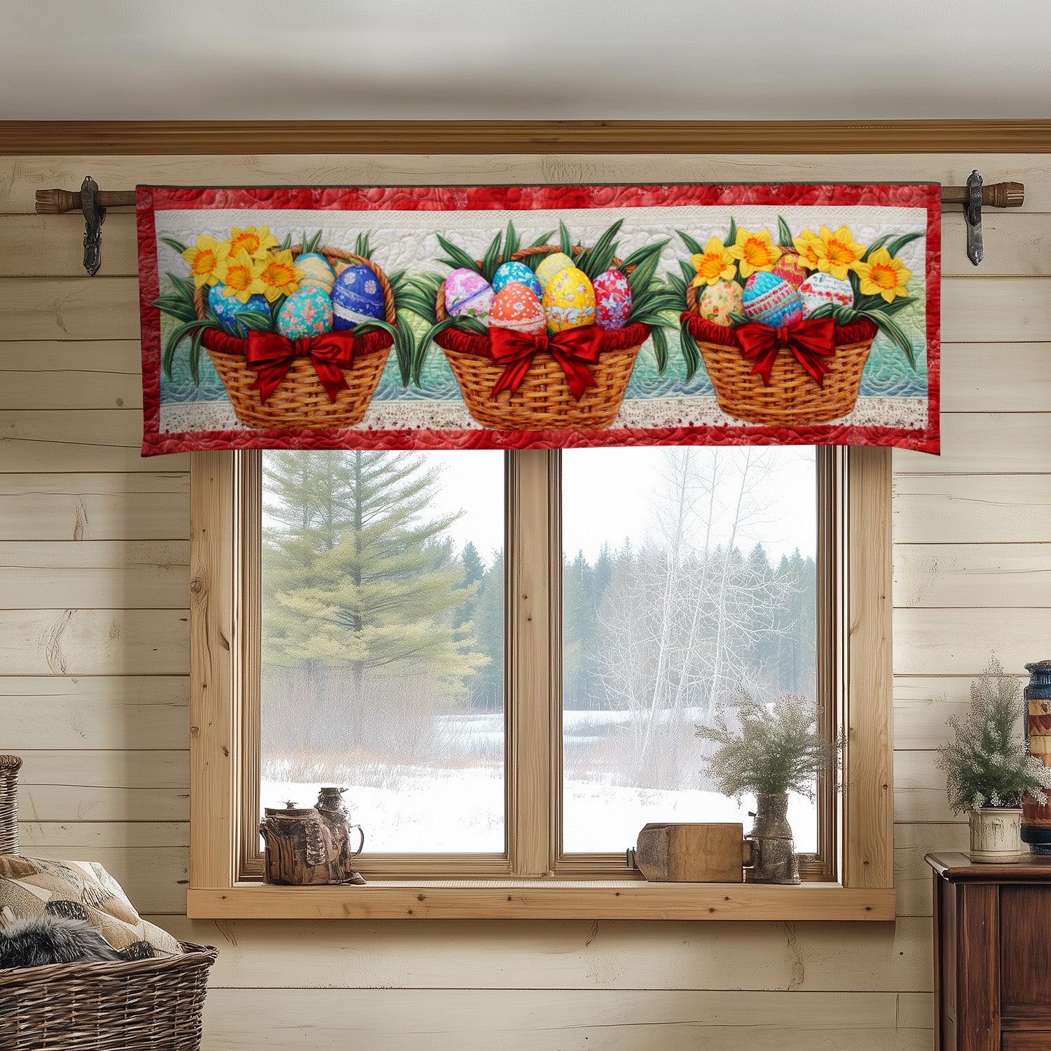 Red Bow Easter Baskets Quilted Valance Window Valances For Bedroom Unique Easter Gifts