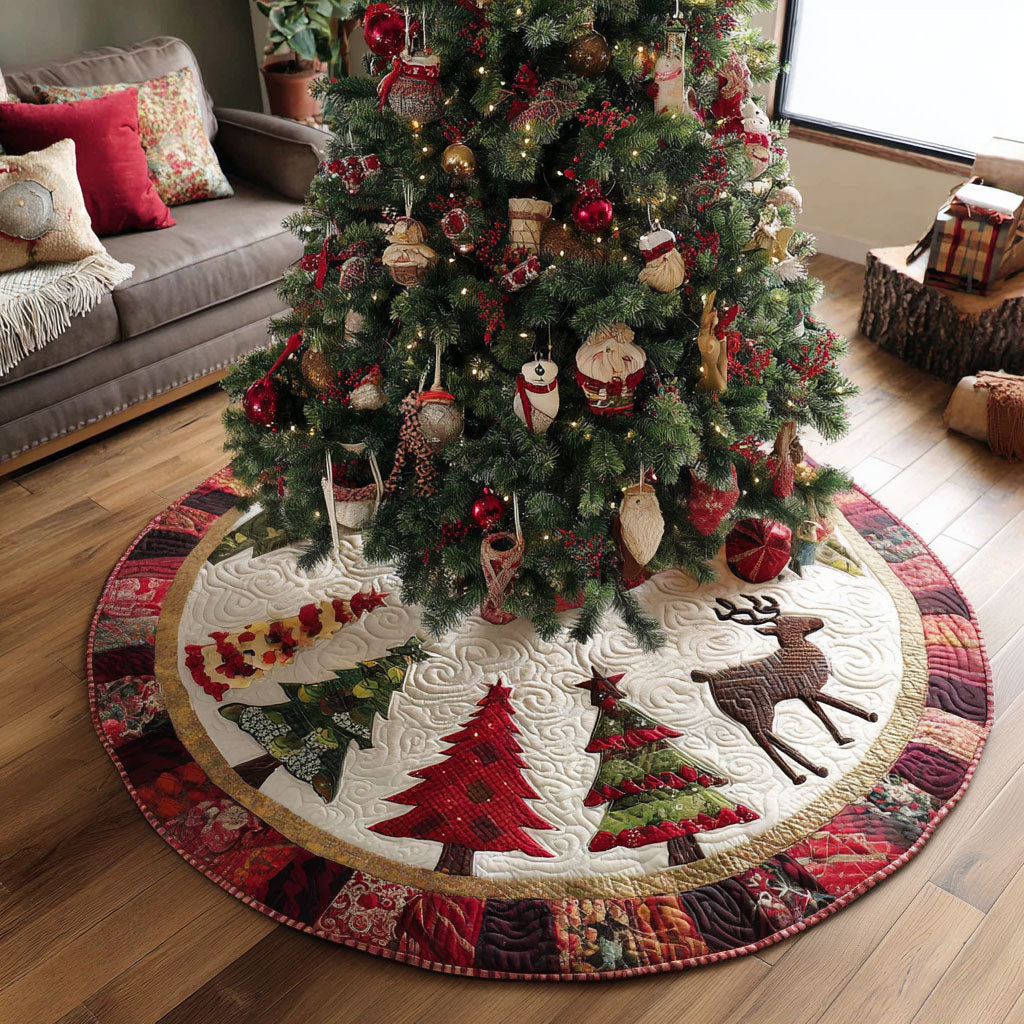 Red Cabin Christmas Christmas Quilted Tree Skirt Xmas Tree Decor Awesome Christmas Gifts 2025