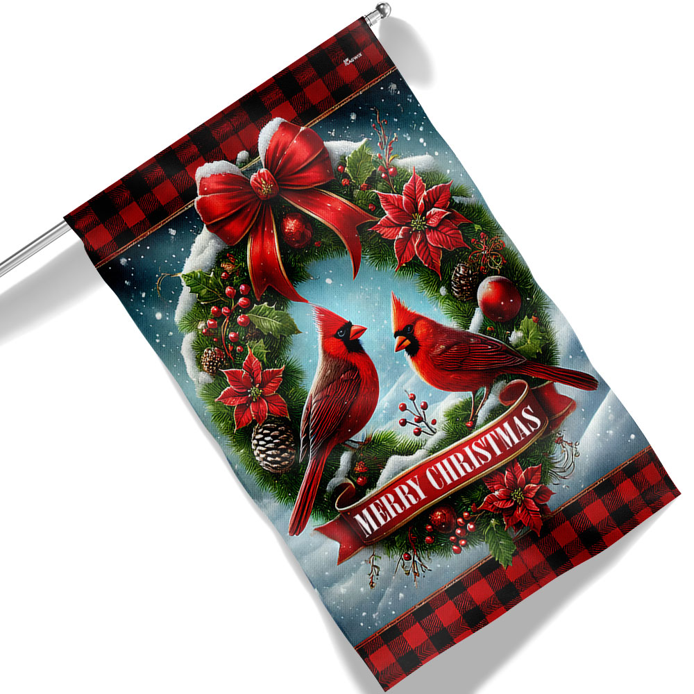 Red Cardinal Christmas Wreath Flag