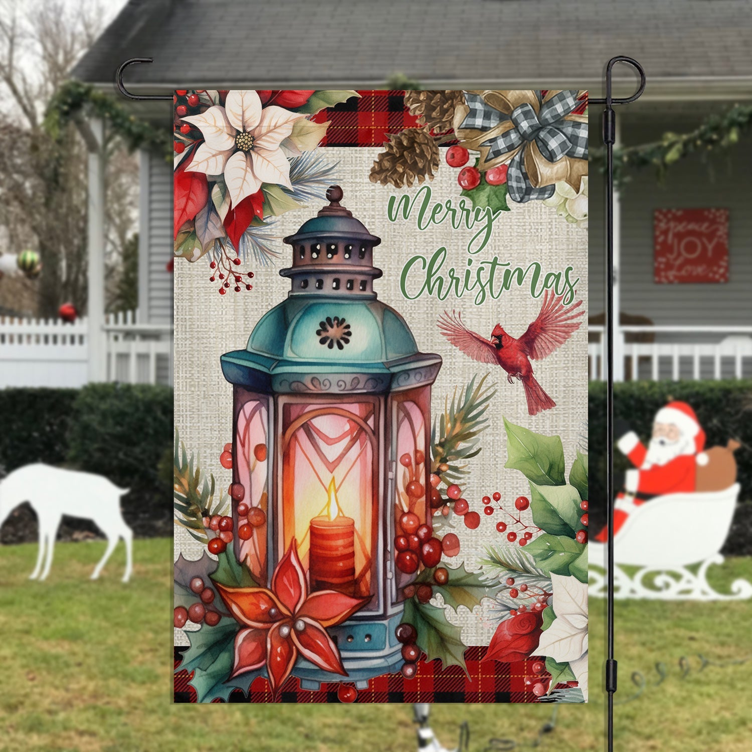Red Cardinal Merry Christmas Lantern And Bird Christmas Flag Xmas Decor Gift For Bird Lovers