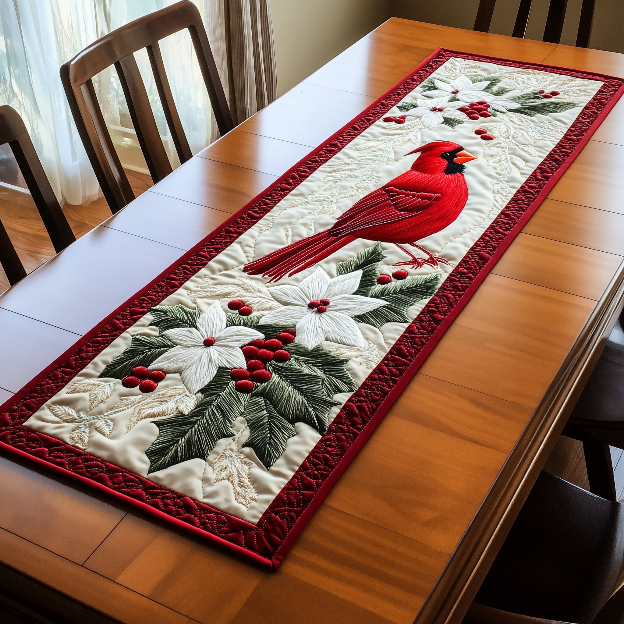 Red Cardinal Quilted Table Runner Holiday Dining Table Runner Christmas Cardinal Gifts For Friend