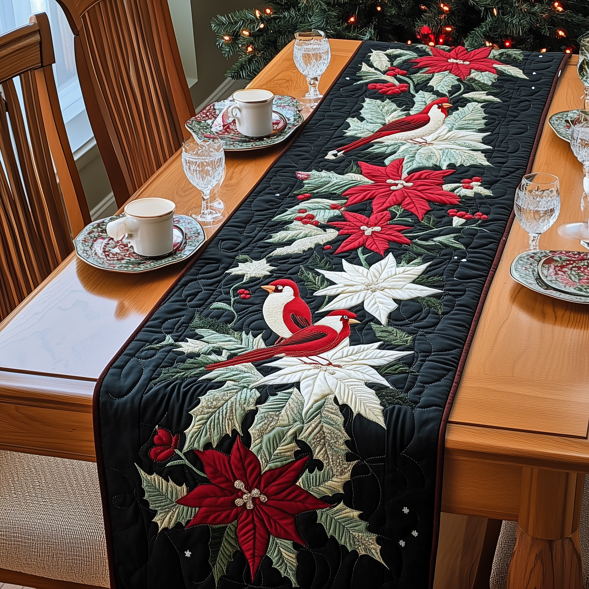 Red Cardinal Quilted Table Runner Holiday Dining Table Runner Christmas Cardinal Gifts For Friend