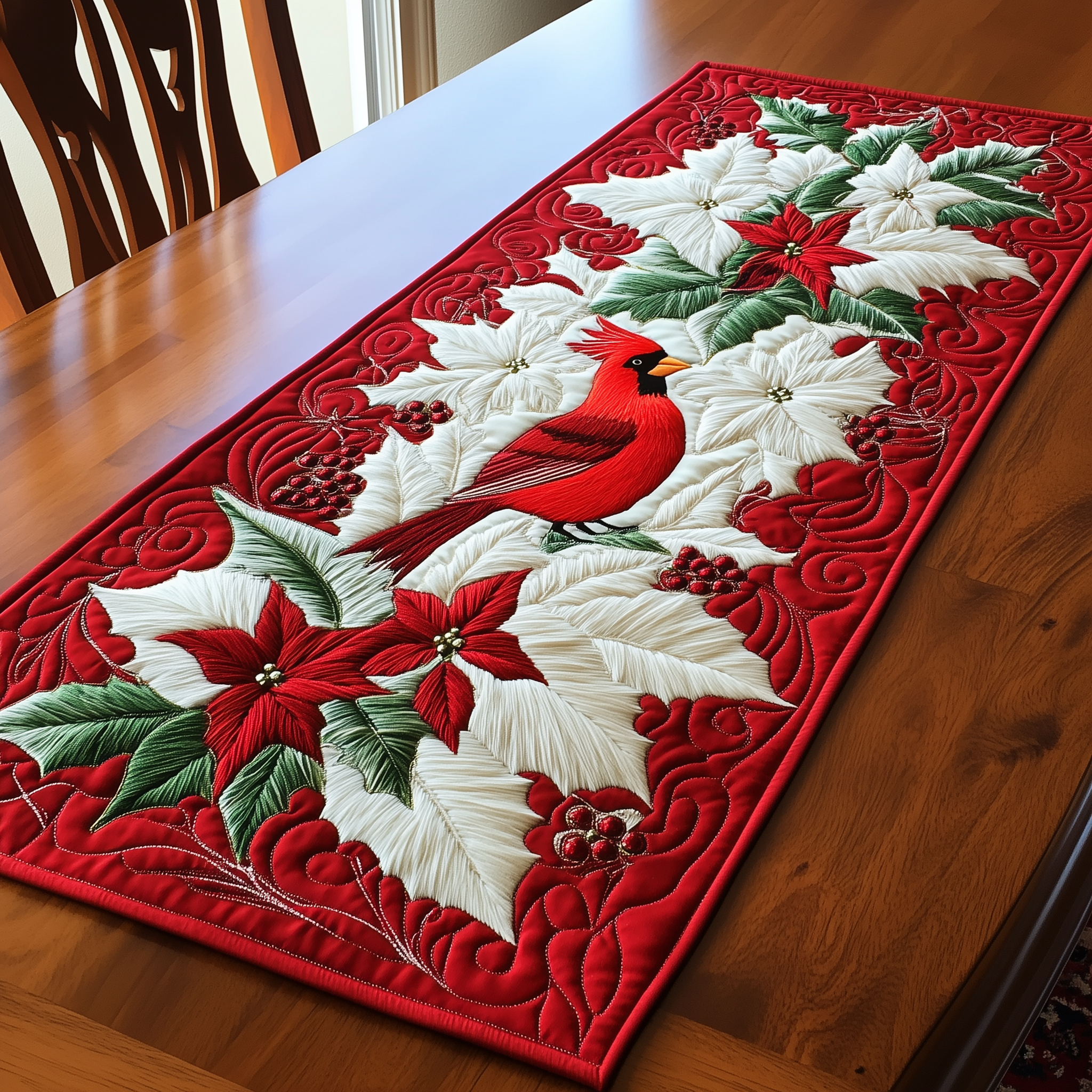 Red Cardinal Quilted Table Runner Modern Dining Holiday Table Christmas Cardinal Themed Gifts
