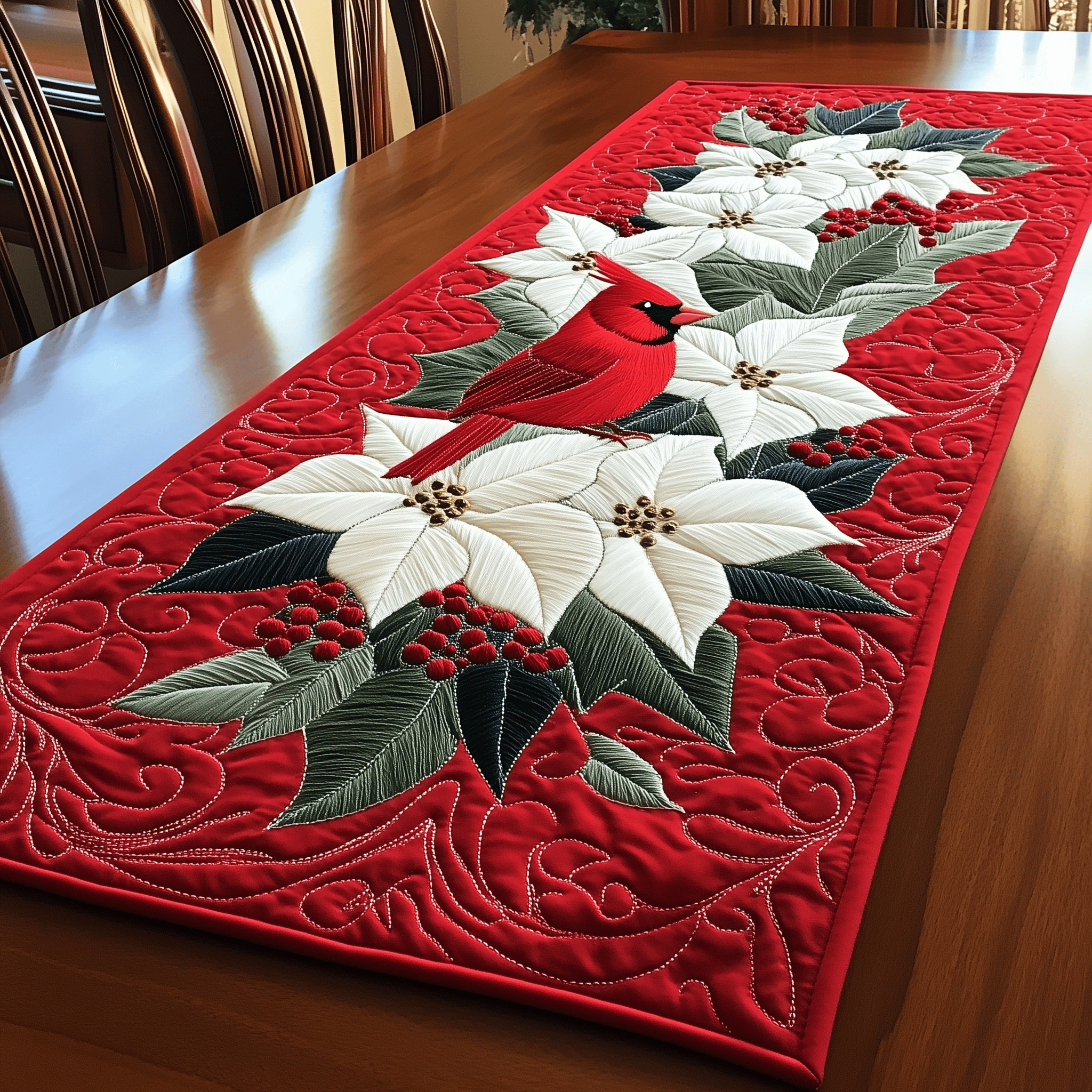 Red Cardinal Quilted Table Runner Xmas Holiday Cardinal Gifts For Christmas