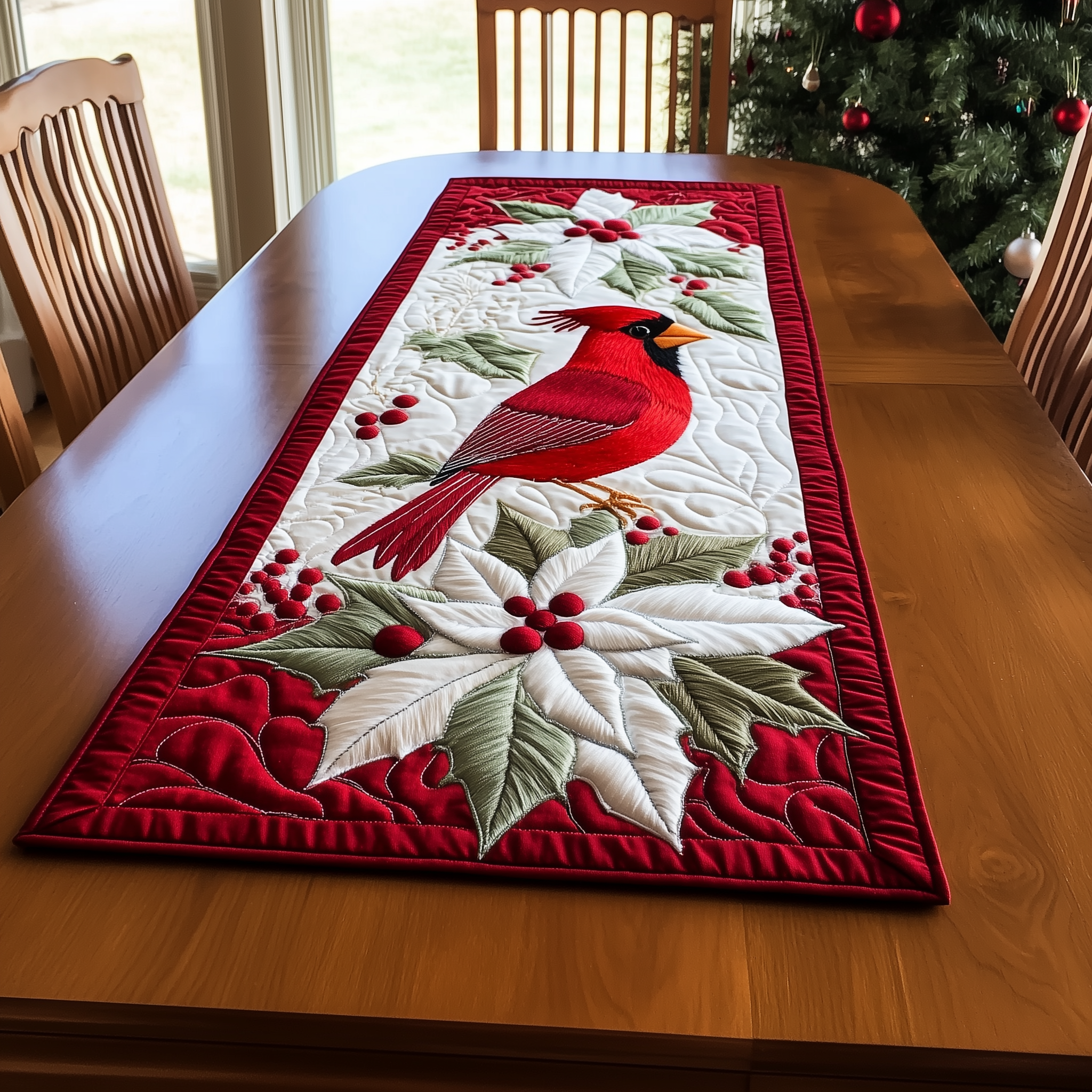 Red Cardinal Quilted Table RunnerModern Dining Holiday Table Christmas Gifts For Cardinal Lovers