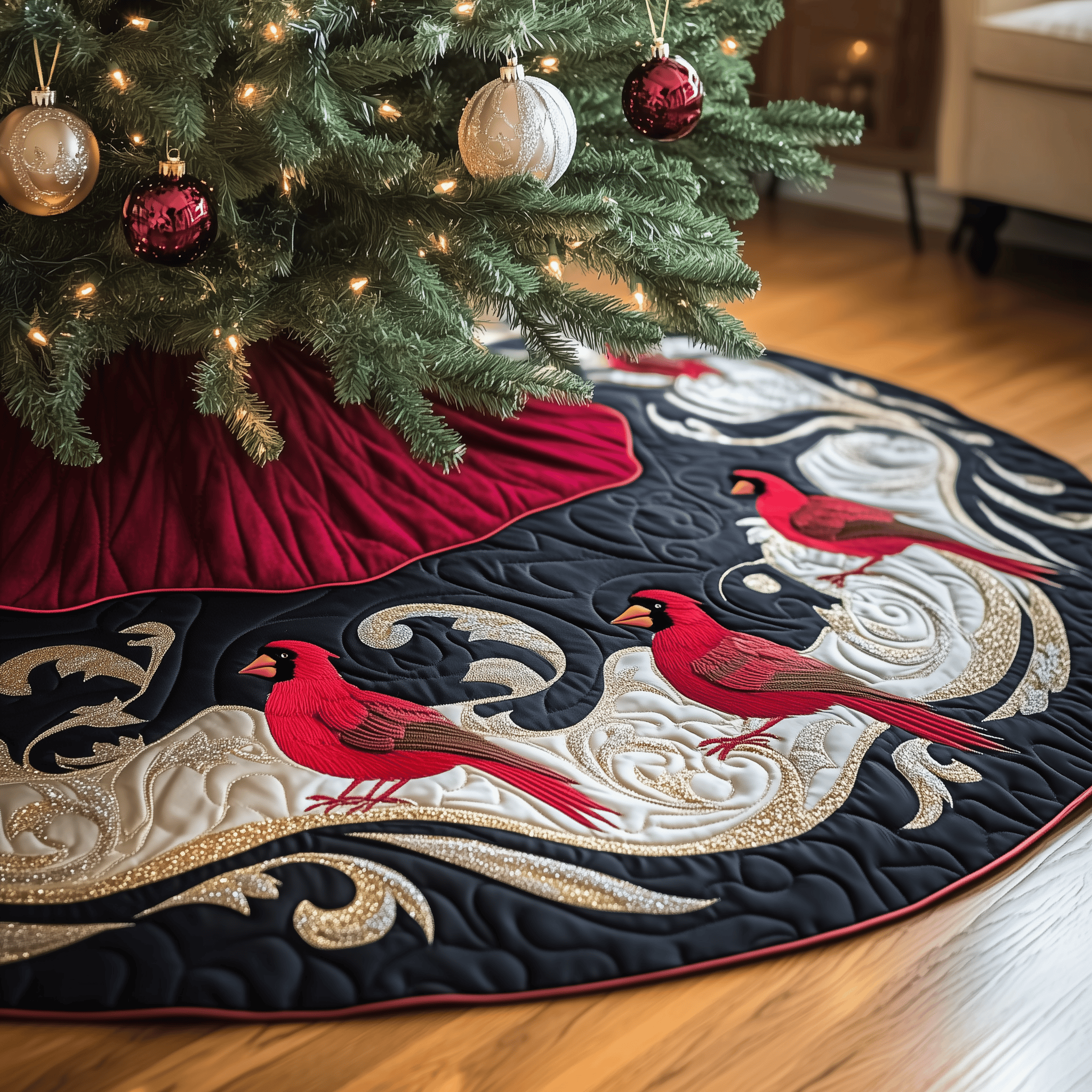 Red Cardinal Quilted Tree Skirt Best Tree Skirts Indoor Decorations Cardinal Christmas Gift Ideas