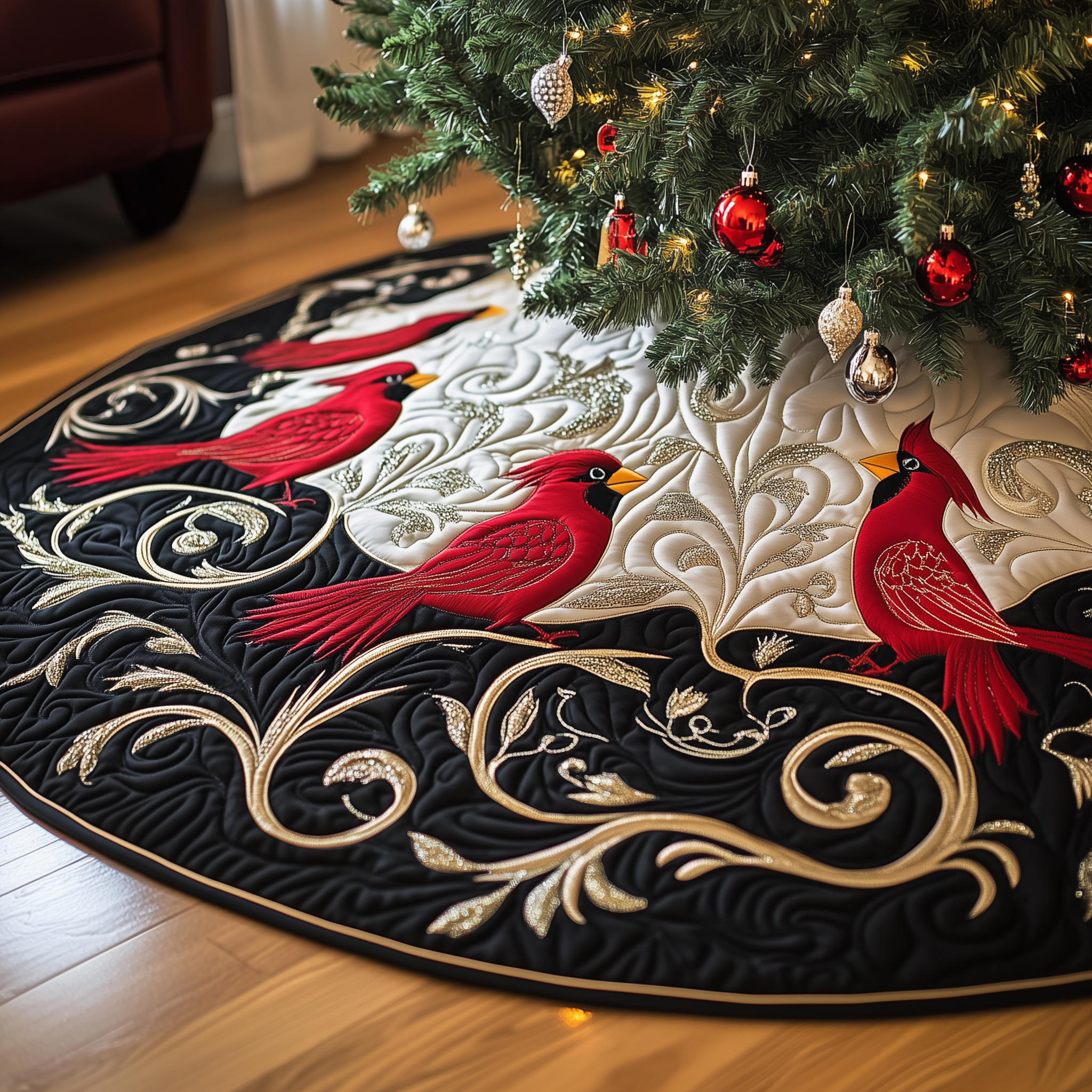 Red Cardinal Quilted Tree Skirt Heartfelt Gift Merch For Mom