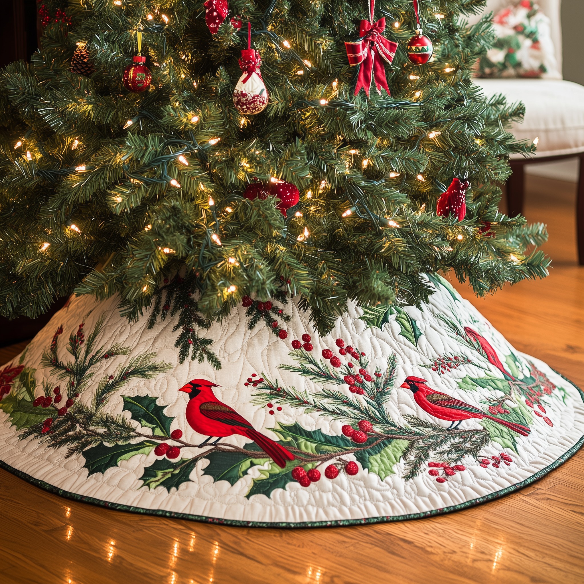 Red Cardinal Quilted Tree Skirt Perfect Home For Christmas Tree Merch