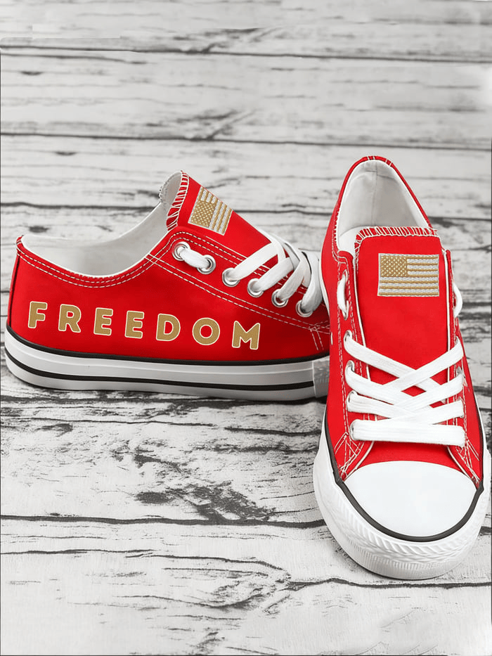 Red Charlie Kirk Freedom Shoes America Flag Print Low Canvas Shoes Wear Red on October 14th