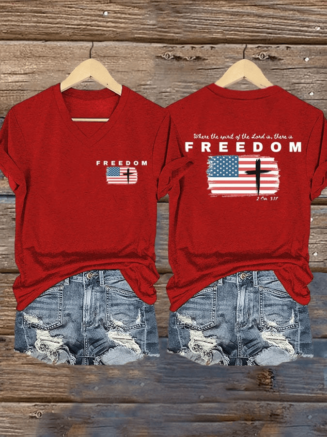 Red Charlie Kirk Freedom T-Shirt Chalie Kirk A True Patriot Christian Patriot Print Casual T-shirt