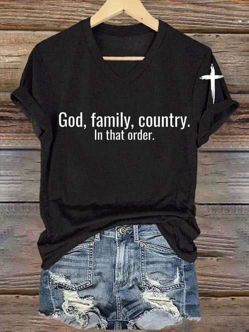 Red Charlie Kirk V-Neck Shirt God Family Country In That October 14 Charlie Kirk Day Gifts