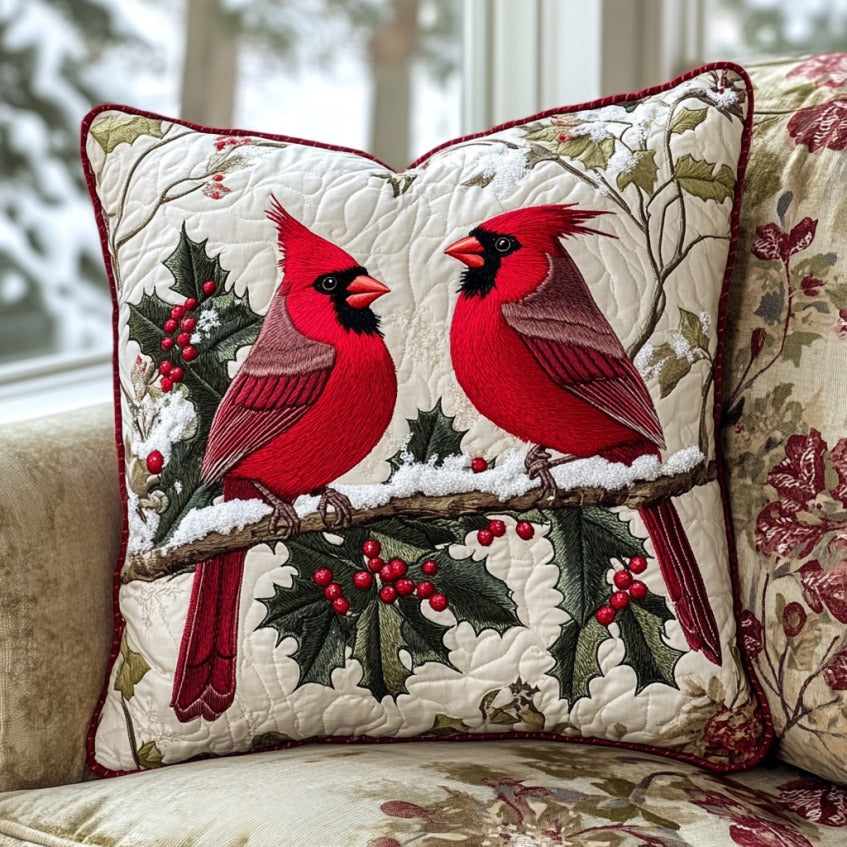Red Couple Cardinals Quilt Pillow Case Best Pillow Case Gift Idea for Relaxing Sleep